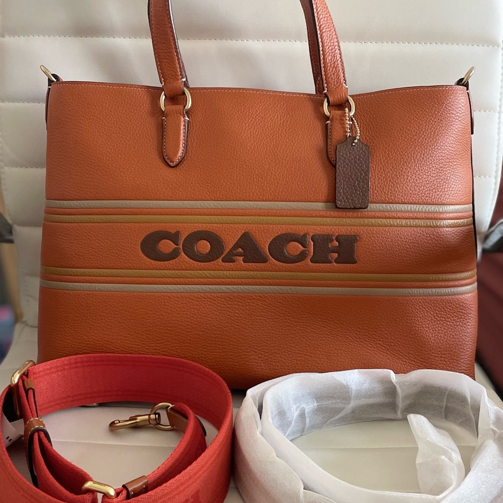 NWT Coach Brown Logan Carryall Tote W/Stripes CH249 - Picture 2 of 8